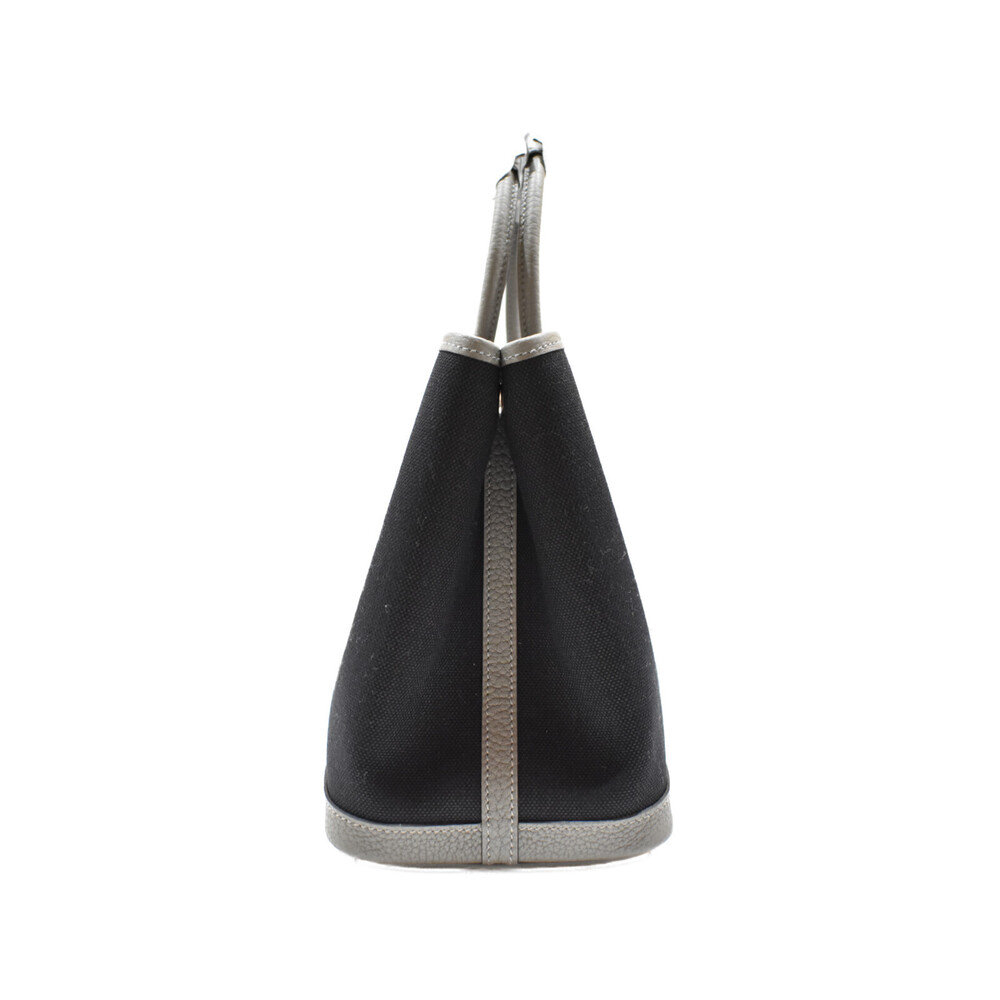 HERMES Garden Party T Canvas Leather Handbag Black Gray Bag - Picture 3 of 7